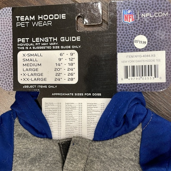 NFL NY Giants Dog Team Hoodie T-Shirt NWT XS *Benefits Animal Rescue* ๐ถโค๏ธ - Picture 5 of 7